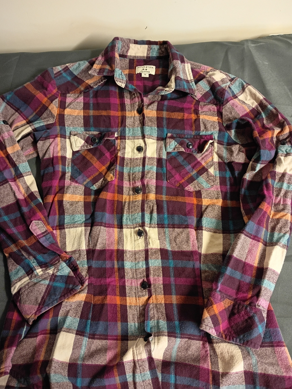 Women's Purple Multi Plaid Button-Up Shirt Jacket